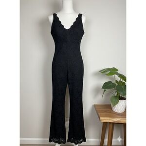 Bebe‎ Black Lace Scalloped Flared Leg Sheet Jumpsuit XS Grunge Gothic Fairycore